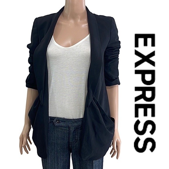 Express Jackets & Blazers - Express Black Open Front Slouch Drape Oversize Front Pockets Blazer